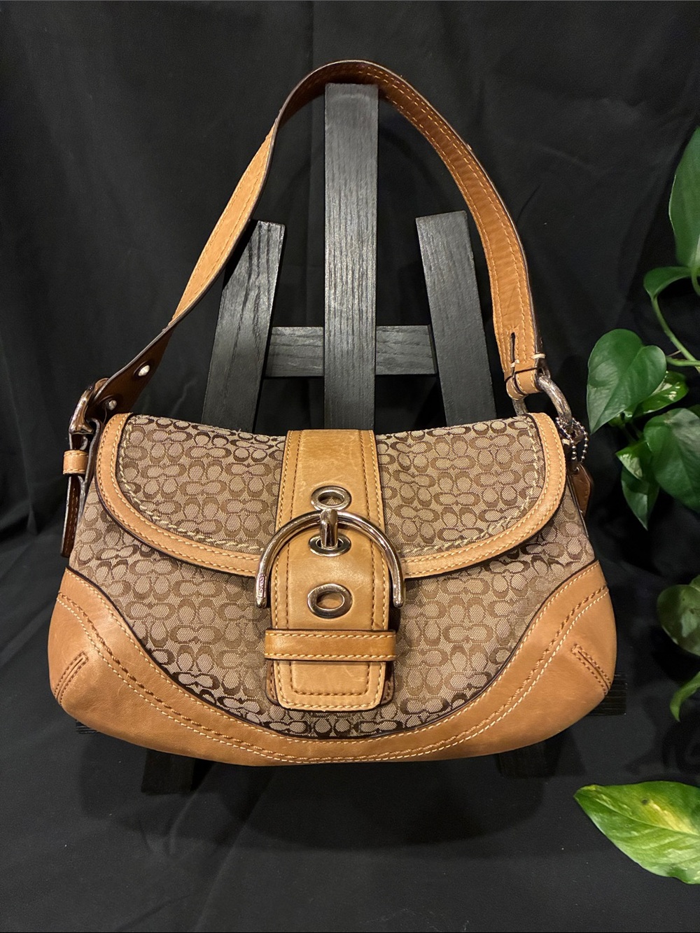 Coach F10925 Y2K Soho Signature Flap Shoulder Bag - Beige & Silver (ABBA)
